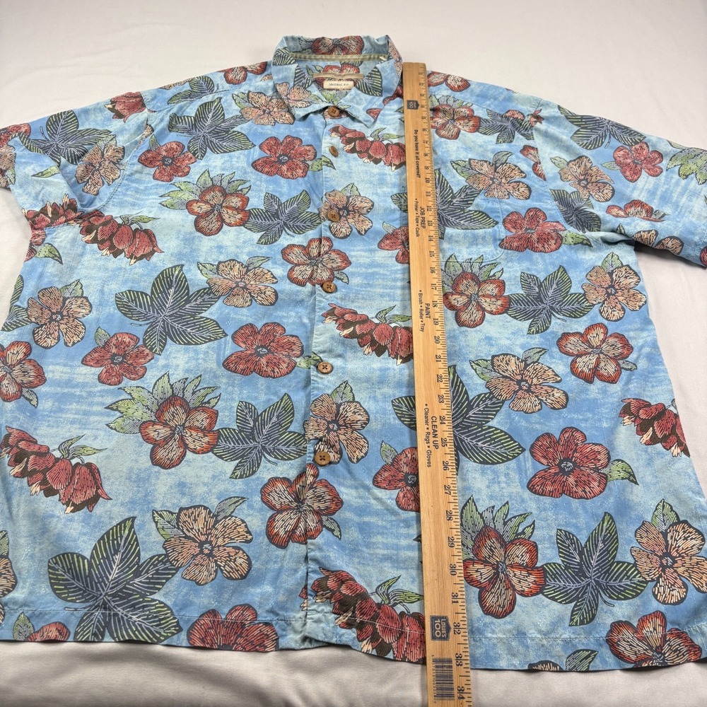 Tommy Bahama Hawaiian Shirt Mens 3XL Blue Floral Silk Button Up Camp Beach - Picture 5 of 7